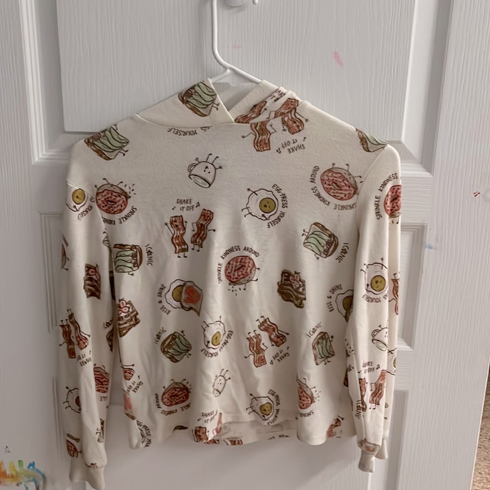 girls cream breakfast pun hooded sweater medium art class